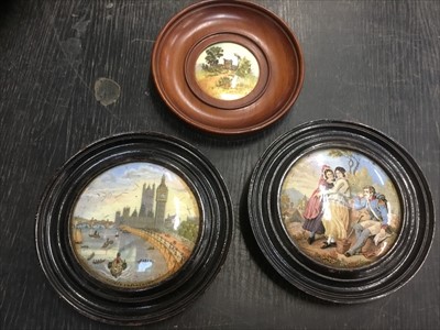 Lot 141 - Royal Doulton pot lid and two other Victorian pot lids, all mounted in wooden frames