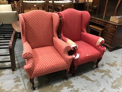 Lot 940 - Pair of Queen Ann style wing back armchairs