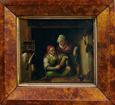 Lot 1118 - Manner of Gerrit Dou, oil on panel figures in an open window