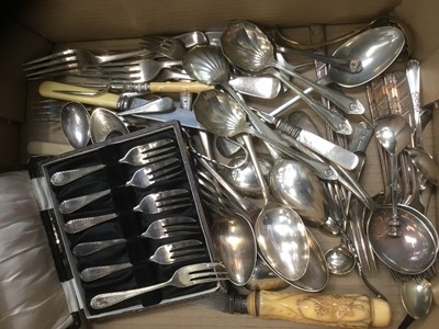 Lot 219 - Group of Silver handles tea knives and various plated cutlery including souvenir spoons