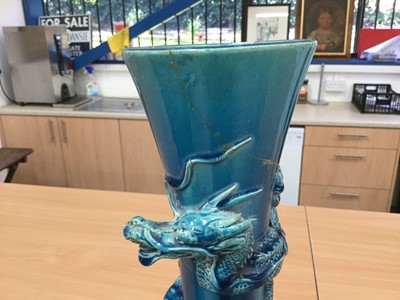 Lot 48 - Antique Oriental turquoise glazed dragon vase