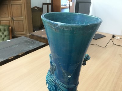Lot 48 - Antique Oriental turquoise glazed dragon vase