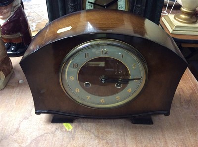 Lot 438 - Victorian mantel clock in temple shape black slate case, Garrard brass carriage clock, anniversary clock and a mantel clock