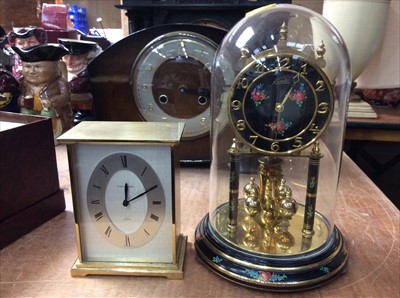 Lot 438 - Victorian mantel clock in temple shape black slate case, Garrard brass carriage clock, anniversary clock and a mantel clock