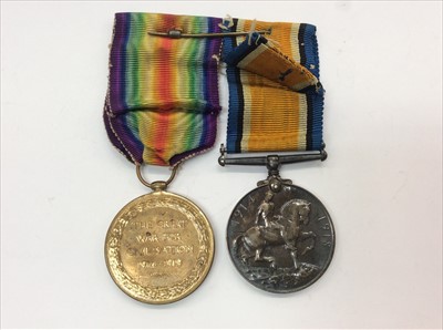 Lot 97 - First World War pair comprising War and Victory medals named to 62947 Pte. A. W. G. Stone. M.G.C.