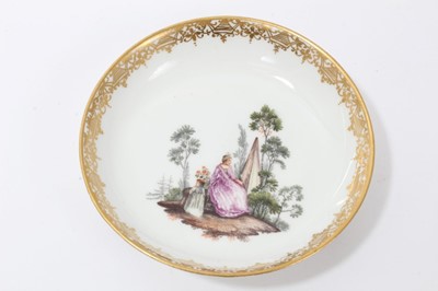 Lot 140 - A Meissen saucer, painted with a lady and a child, circa 1755