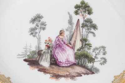 Lot 140 - A Meissen saucer, painted with a lady and a child, circa 1755