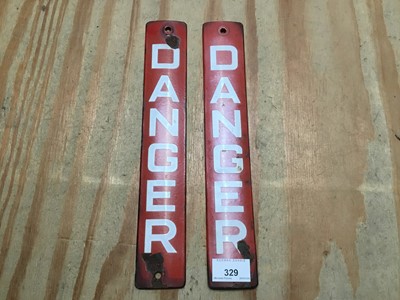 Lot 329 - Two 1930s red and white enamel danger signs