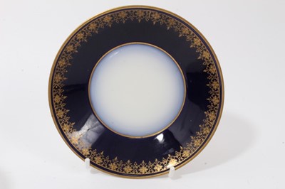 Lot 136 - Two 19th century Sèvres-style cabinet cups and saucers with Napoleon I motives, together with a Sevres style dish