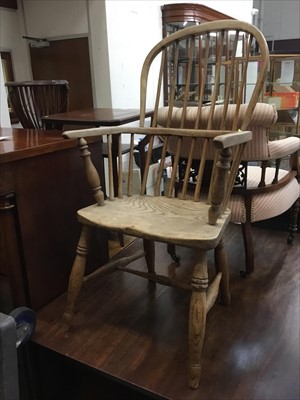 Lot 882 - 19th century Windsor elm stick back elbow chair on turned legs