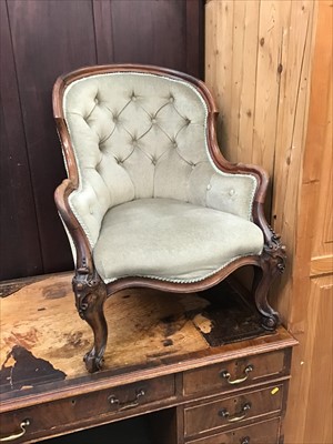 Lot 884 - Victorian mahogany tub chair with bottomed upholstery on carved cabriole legs