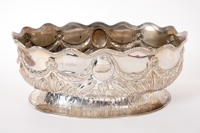 Lot 292 - Victorian silver Rose bowl of oval form with Queens Regiment presentation inscription