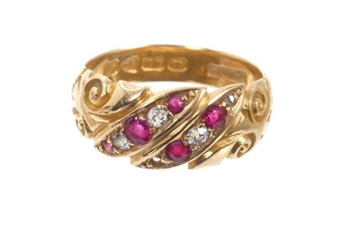 Lot 518 - Early 20th century 18ct gold ring set with rubies and diamonds