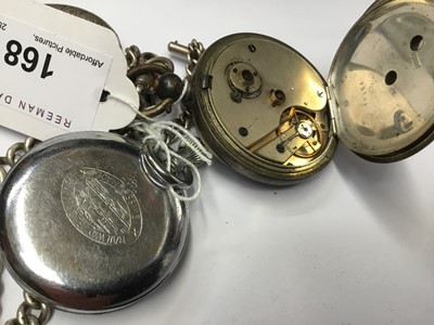 Lot 168 - Late 19th century ladies' Swiss silver fob watch on chain, Victorian silver pocket watch by Kendal & Dent, and 'The Sefton Lever Railway Regulator"