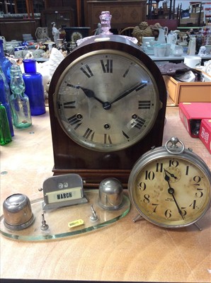 Lot 409 - Westclox Big Ben Alarm clock, together with a desk stand and a mahogany cased mantel clock (3)