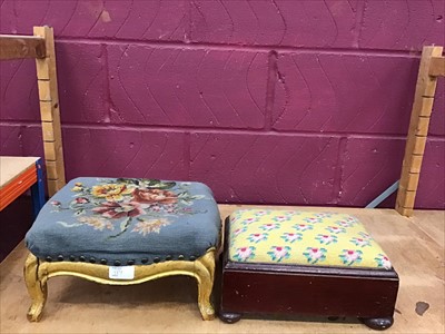 Lot 984 - Victorian gilt framed footstool with tapestry top and one other