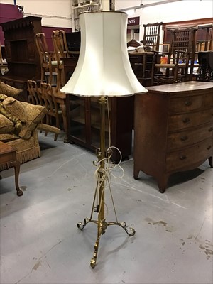 Lot 900 - Edwardian brass standard lamp converted from oil lamp , with shade