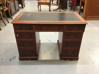 Lot 901 - Late Victorian mahogany twin pedestal desk with lined top and nine drawers with bun handles