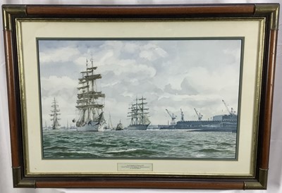 Lot 359 - Good marine watercolour, grand regatta columbus 1992 "Parade of sail passing the wirral waterfront" By David R Mason