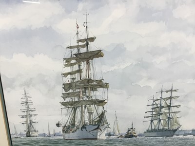 Lot 359 - Good marine watercolour, grand regatta columbus 1992 "Parade of sail passing the wirral waterfront" By David R Mason