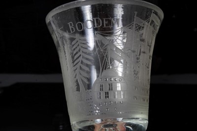 Lot 165 - Good interesting antique privateer glass decorated with marine scene, foot detached.