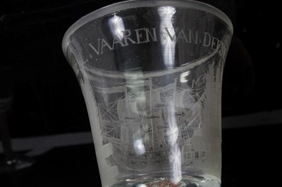 Lot 165 - Good interesting antique privateer glass decorated with marine scene, foot detached.