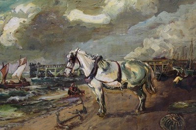 Lot 897 - Follower of Edward Smythe - oil on canvas - white horse on a coastline,  together with another after Thomas Smythe -snow scene