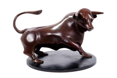 Lot 827 - *Laurence Broderick (b. 1935) bronze ‘The Bull, Maquette II’ numbered 12/25, dated 2003 to circular base.