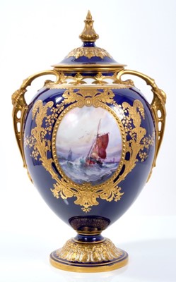 Lot 189 - A fine Royal Crown Derby vase and cover, painted by Dean, signed