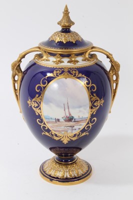 Lot 189 - A fine Royal Crown Derby vase and cover, painted by Dean, signed