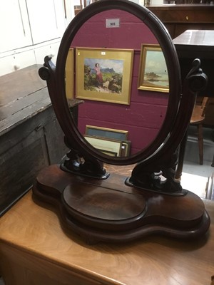 Lot 905 - Victorian mahogany oval dressing table mirror on scroll supports