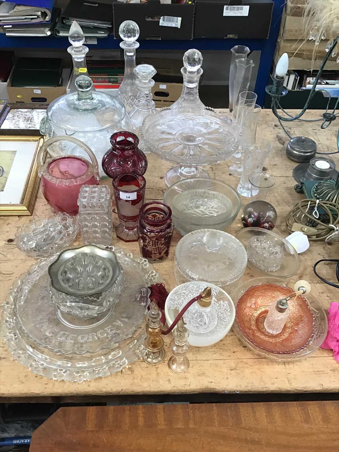 Lot 14 - Collection of glassware, including decanters, Bohemian glass, atomisers, scent bottles, etc