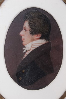 Lot 119 - Early 19th century English school portrait miniature on ivory, together with an ambrotype of the same subject