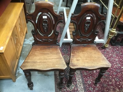 Lot 961 - Pair of Victorian mahogany hall chairs and a pair of Edwardian occasional chairs