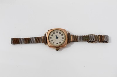 Lot 23 - 1920s 9ct rose gold cased wristwatch, Longines gilt stainless steel ladies wristwatch, silver cased watch, silver brooches and costume jewellery