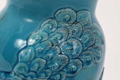 Lot 158 - Antique Japanese turquoise vase with peacocks