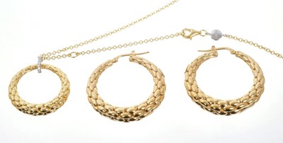 Lot 495 - 18ct gold hoop earrings and necklace by Fope, Italy.