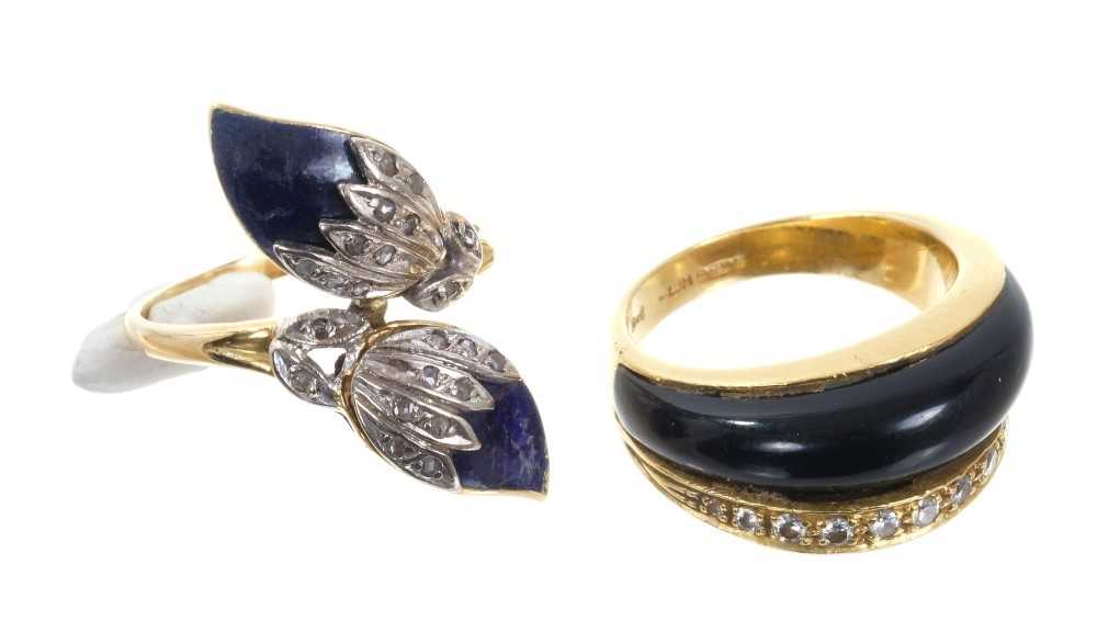 Lot 500 - Two 18ct gold diamond and enamel dress rings