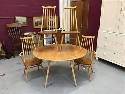 Lot 920 - Good quality Ercol drop leaf dining table and four matching chairs