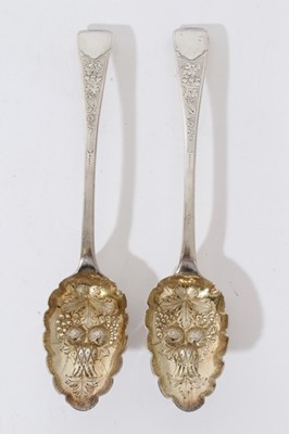Lot 315 - Pair of Georgian Irish silver table spoons, later converted to berry spoons.