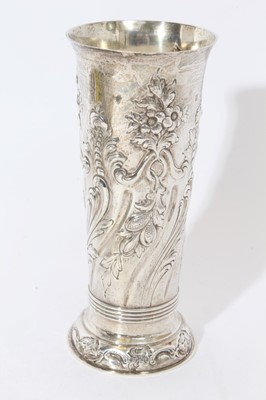 Lot 316 - late Victorian silver vase with embossed floral decoration in the Art Nouveau style.