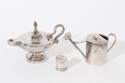 Lot 327 - Georgian silver counter box together with Victorian silver table lighter and miniature watering can