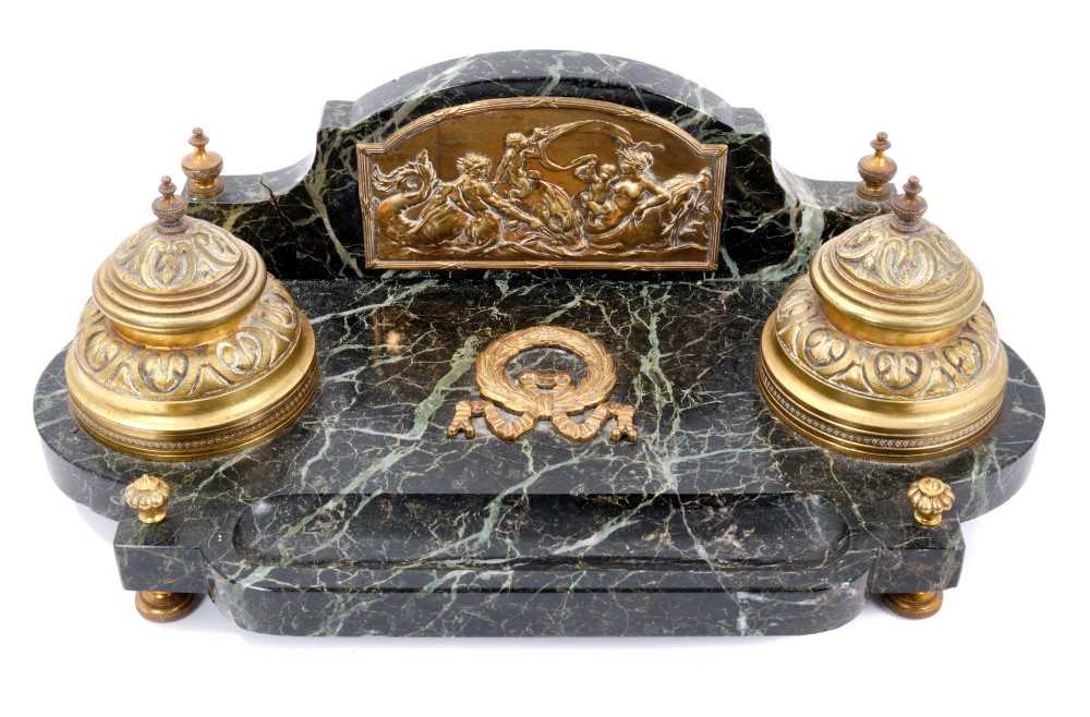 Lot 40 - 19th century Continental variegated serpentine marble and brass mounted desk stand