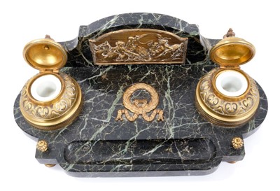 Lot 40 - 19th century Continental variegated serpentine marble and brass mounted desk stand