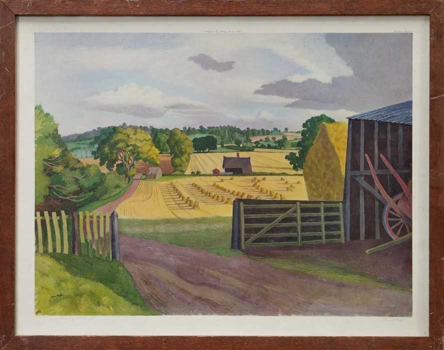 Lot 989 - *John Northcote Nash (1893 - 1977), signed coloured print - Maltings Farm, Bures Road, inscribed top left beneath the mount 'To Daisy from J. N.', lower left 'To dearest Daisy, with love J. N.' and...