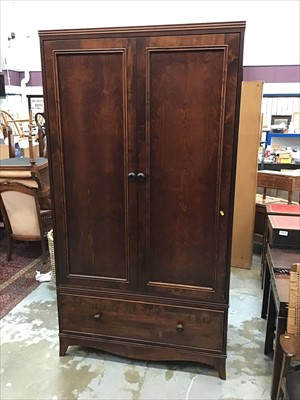 Lot 946 - Antique style double wardrobe with single drawer below