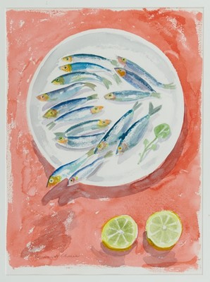 Lot 1176 - Bernard Cheese (1925-2013) - watercolour- ‘A plate of sprats’