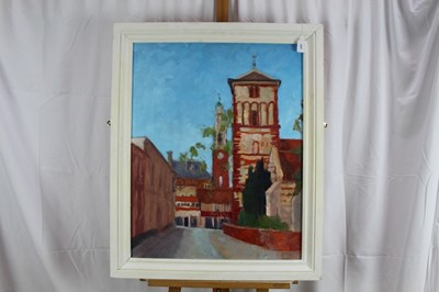 Lot 55 - David Britton , contemporary, oil on board - Trinity Street Colchester, signed, framed, 76cm x 60cm