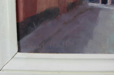 Lot 55 - David Britton , contemporary, oil on board - Trinity Street Colchester, signed, framed, 76cm x 60cm