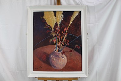 Lot 60 - David Britton , contemporary, oil on board - Still Life with Pampas Grass, signed, framed, 75cm x 60 cm